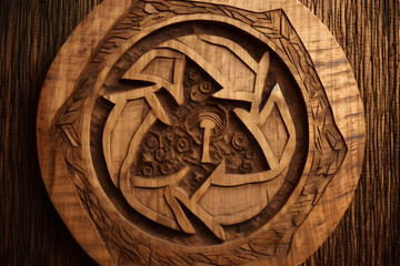 Nature-Inspired Recycling Symbol - Wood Carving - Generative AI