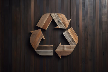 Sustainable Wood Recycling Symbol on Natural Wooden Background - Generative AI