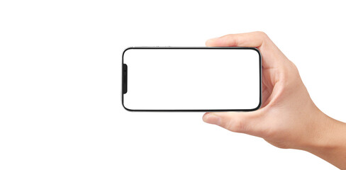 Hand holding new smartphone . Smartphone  png