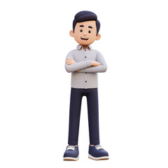 Confident 3D Male Character with Crossed Arms