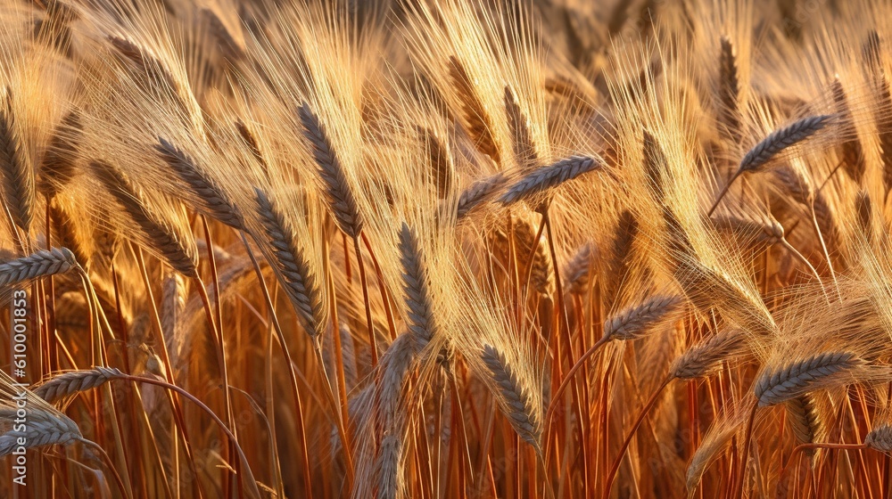 Poster a close up of a bunch of wheat in a field. generative ai