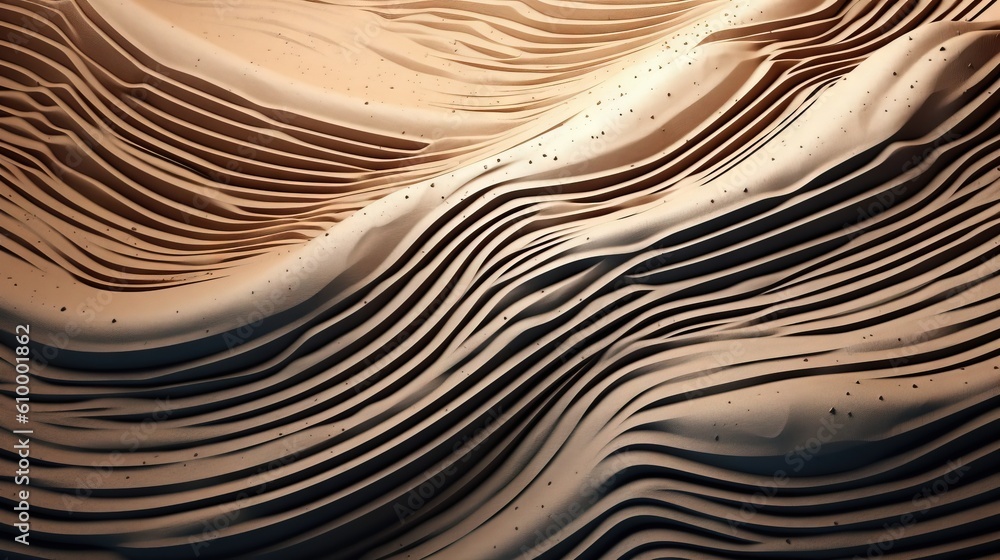 Poster an abstract pattern of wavy lines in the sand of a beach. generative ai