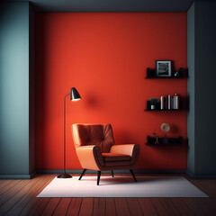modern interior with red armchair. Generated with AI