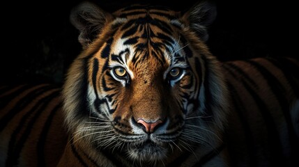 Fototapeta na wymiar a close up of a tiger's face in the dark. generative ai