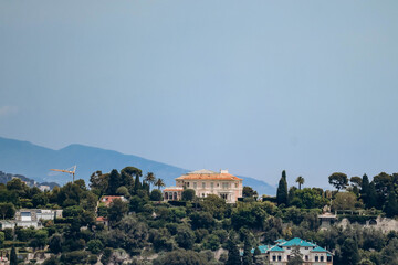 View from afar of the famous Villa Ephrussi de Rothschild on the peninsula of Saint Jean Cap Ferrat