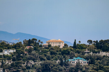 View from afar of the famous Villa Ephrussi de Rothschild on the peninsula of Saint Jean Cap Ferrat