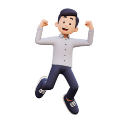 3D Male Character Happy Jumping with Joy