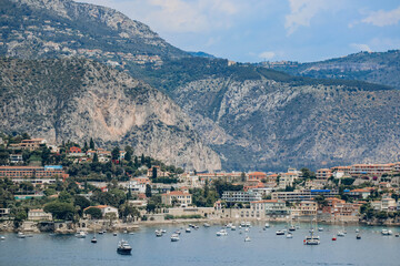 Fototapeta premium View of Villefranche sur Mer and the beginning of the Saint Jean Cap Ferrat peninsula on the French Riviera