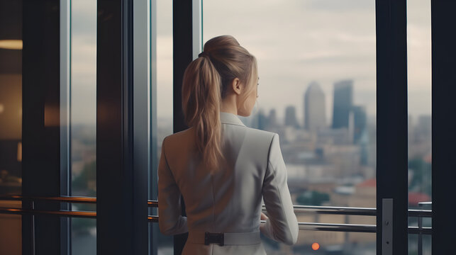 woman looking out window