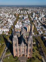 Basilica of Lujan, city of La Plata, Buenos Aires. Drone photography.