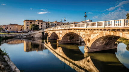 Fototapeta na wymiar Bridge of Tiberius (Ponte di Tiberio) in Rimini, Italy
