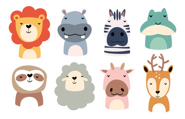 Set of wildlife animals is sleeping . Vector illustration .