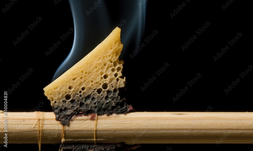 Poster a piece of honey on a stick with smoke coming out of the top of it and a honeycomb on top of the sti