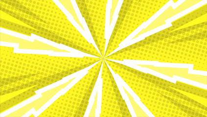 Obraz premium Yellow comic background with sun burst and dot halftone 