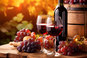 food alcohol winery glass background beverage party drink grape wine bottle. Generative AI.