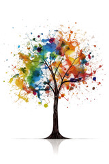 tree with colorful splashes on a white background