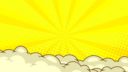 bright pop art comic background with halftone color and funny cloud vector