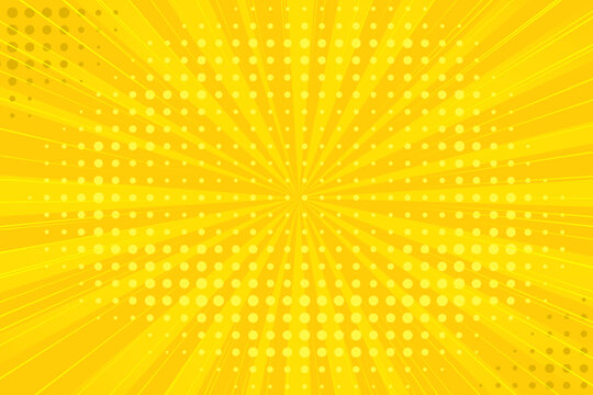 Yellow comic background with sun burst and dot halftone  