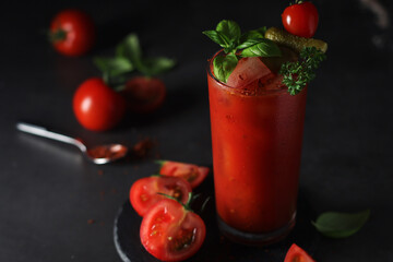 A glass with cold bloody mary cocktail	
