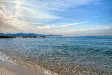 Corsica, France, transparent turquoise water on a beautiful beach in summer
