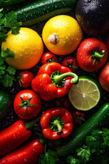 Obraz na płótnie Canvas vegetarian water food green organic splash fresh drop healthy background close-up vegetable. Generative AI.