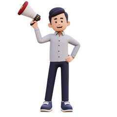 3D Male Character Holding a Megaphone