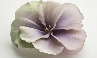  a flower that is sitting on a white surface with a white background and a light purple flower in the middle of the flower, with a white background.  generative ai
