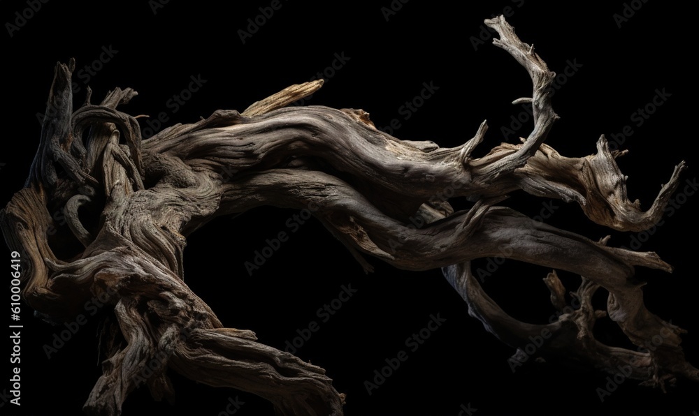 Poster a very old tree branch with some very thin branches on it's sides and a black background with a blac