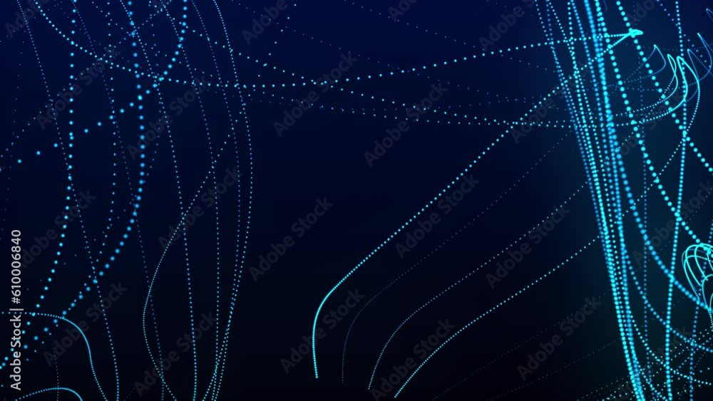 Poster dynamic wave of glowing particles. data flow information. concept of digital communication. technolo