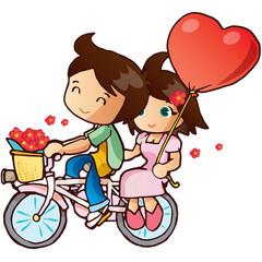 Sweet Cute Couple Mascot Design Cycling Bicycle