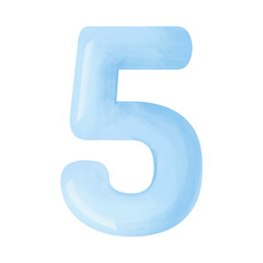 Blue voluminous number figure five with watercolor effect