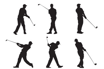 Set of golf player in flat style isolated on white background. Symbol for your web site design, logo, app, UI. Vector illustration