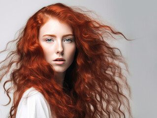 Young model with beautiful long hair for hair salon advertising. AI generative.