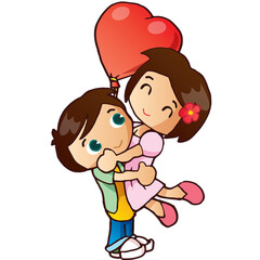 Sweet Cute Couple Mascot Design Hugs With Baloon 