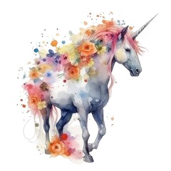 Naklejka na ściany i meble Colorful elegant unicorn fantasy with flowers 