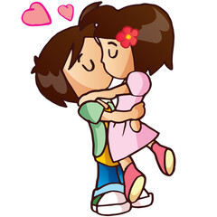 Sweet Cute Couple Mascot Design Kissing