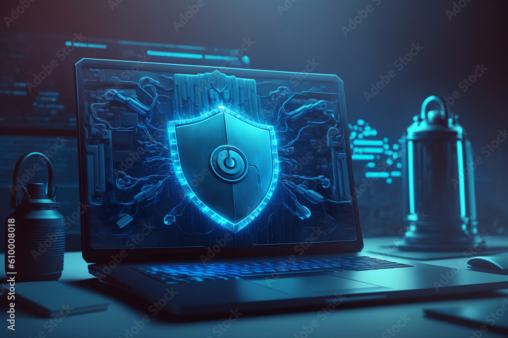 Wall mural electronic circuit board - security concept with code - cybersecurity - illustration - ai generated