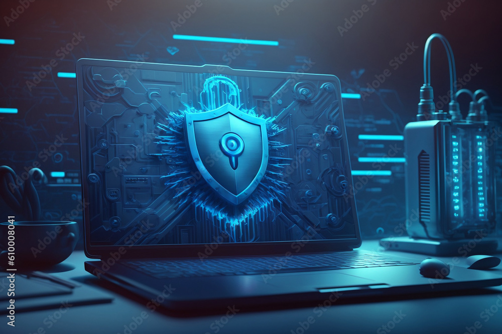 Wall mural electronic circuit board - security concept with code - cybersecurity - illustration - ai generated
