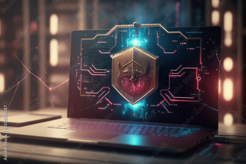 Wall mural electronic circuit board - security concept with code - cybersecurity - illustration - ai generated