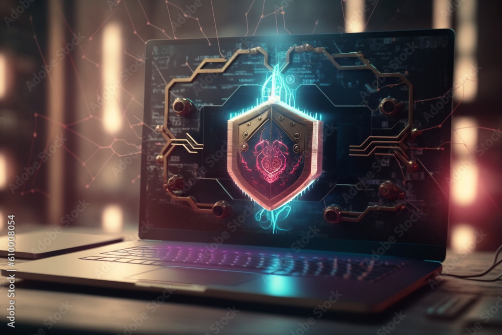 Wall mural electronic circuit board - security concept with code - cybersecurity - illustration - ai generated