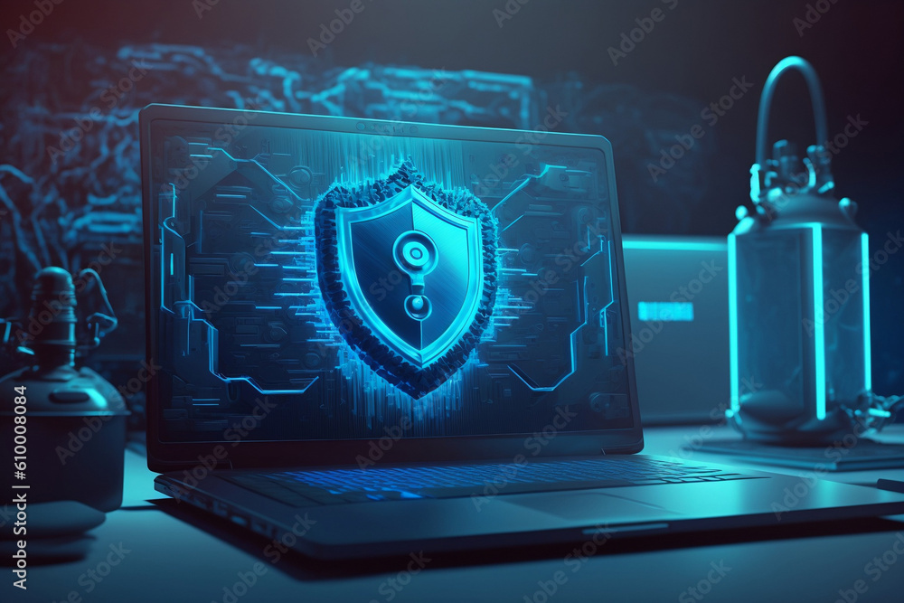 Wall mural electronic circuit board - security concept with code - cybersecurity - illustration - ai generated