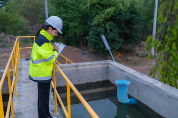 Environmental engineers work at wastewater treatment plants,Water supply engineering working at Water recycling plant for reuse,Check the amount of chlorine in the water to be within the criteria.