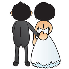 Cute Wedding Couple Mascot From back view