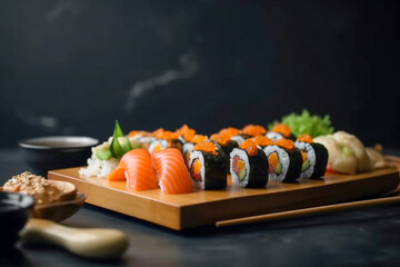 Tasty japanese sushi. Super photo realistic background, generative ai