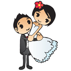 Cute Wedding Couple Mascot Hugs