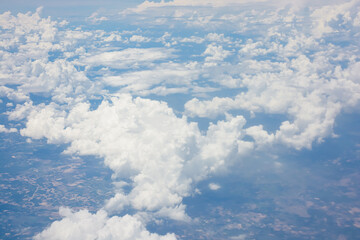 View of the sky above the clouds from the plane.