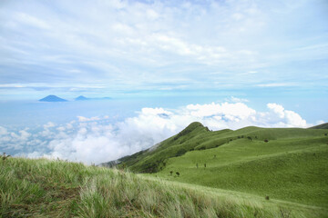 Merbabu mountain green savanna. Mount merbabu via suwanting