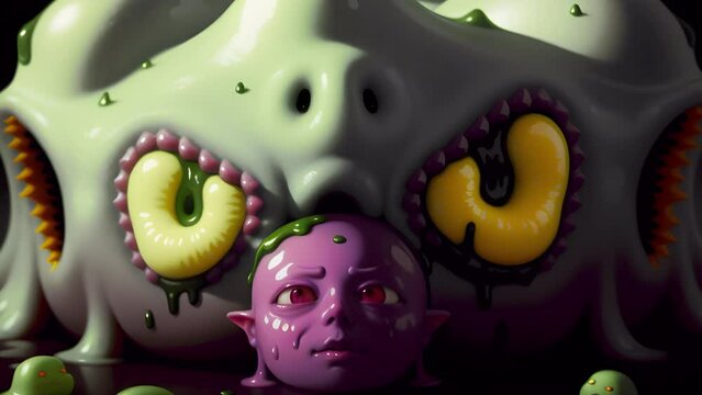 Fantastic little snotty slug monster, created with the help of artificial intelligence.
