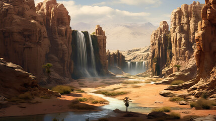 waterfall in a desert canyon, ai generated