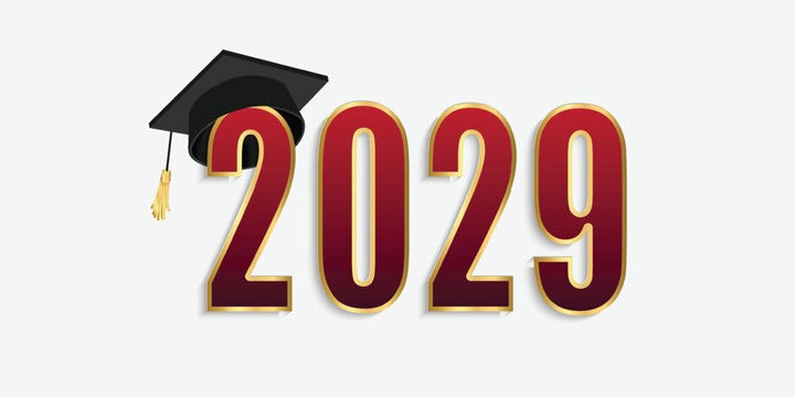 2029 red and gold numbers with graduation hat. vector illustration